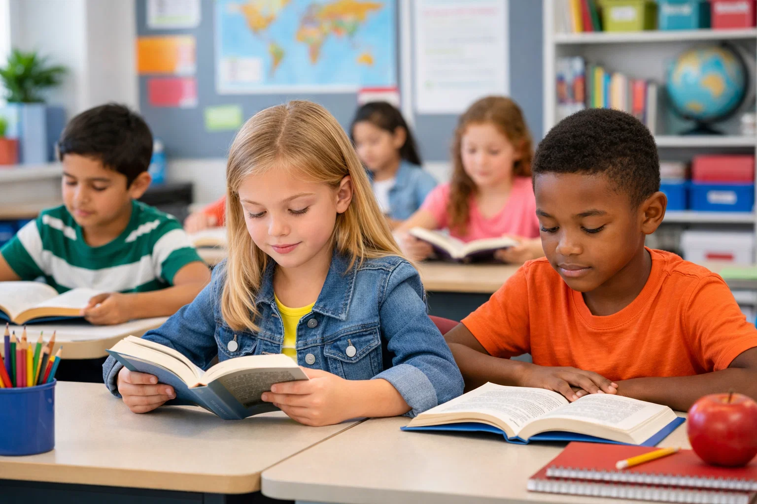 Students reading in a classroom